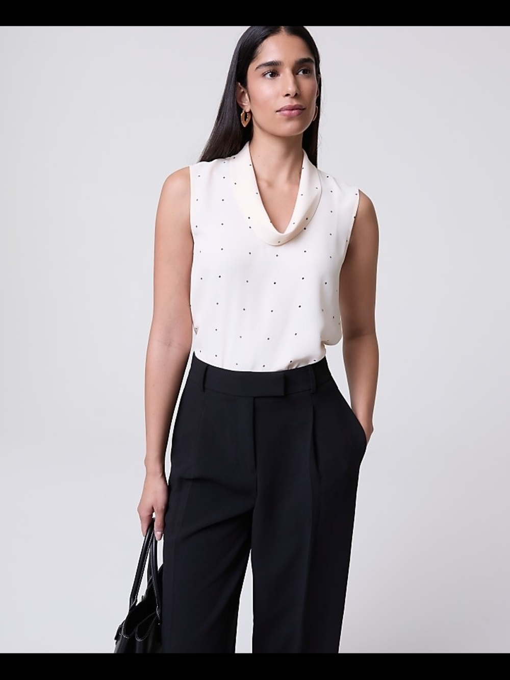Sleeveless Cowl Neck Polka Dot Top